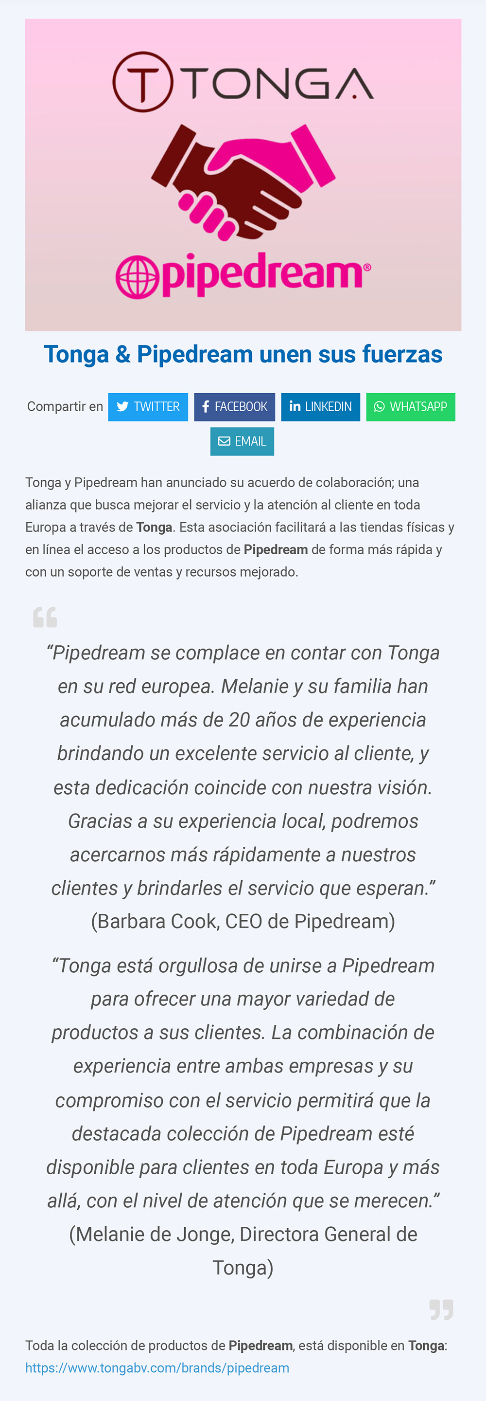 2024-10 Sugextions - Tonga y Pipedream unen sus fuerzas